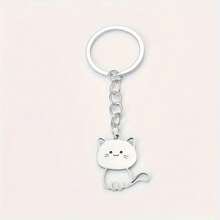 Street 1 件银色可爱猫咪钥匙扣卡通动物不锈钢钥匙圈背包挂件包饰礼物女士女孩汽车配件 - 銀色 - 查看 8