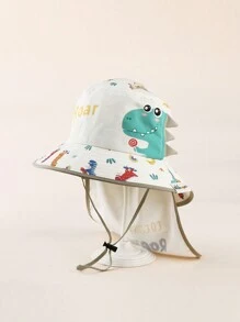 1pc Kids Dinosaur Print Wide Brim Sun Protection Hat, Suitable For Boys & Girls, For Spring, Summer & Autumn