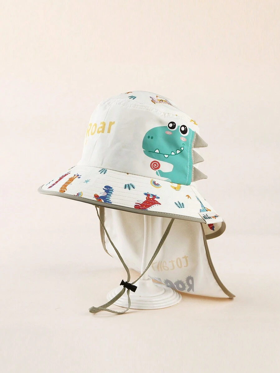 1pc Kids Dinosaur Print Wide Brim Sun Protection Hat, Suitable For Boys & Girls, For Spring, Summer & Autumn