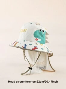 1pc Kids Dinosaur Print Wide Brim Sun Protection Hat, Suitable For Boys & Girls, For Spring, Summer & Autumn