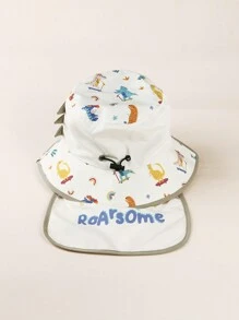 1pc Kids Dinosaur Print Wide Brim Sun Protection Hat, Suitable For Boys & Girls, For Spring, Summer & Autumn
