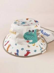 1pc Kids Dinosaur Print Wide Brim Sun Protection Hat, Suitable For Boys & Girls, For Spring, Summer & Autumn