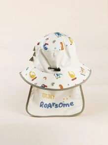 1pc Kids Dinosaur Print Wide Brim Sun Protection Hat, Suitable For Boys & Girls, For Spring, Summer & Autumn