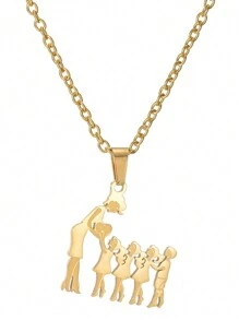 1 件时尚母子女吊坠项链，女士奢华不锈钢项链，母亲节礼物 - 金色 - 查看 8