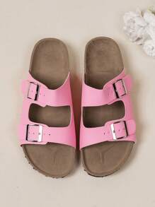 女士加大碼空心露趾厚底平底拖鞋,皮革表面適用於夏季 - 粉色 - 查看 2