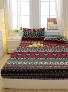 1pc Bohemian Pattern Printed Brushed Fitted Sheet, Bedroom Decoration Printed Bed Cover
