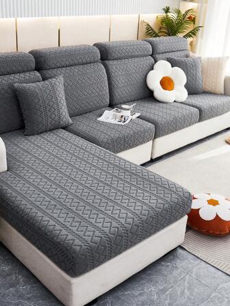 1pc Solid Color Polyester Geometric Pattern Sofa Cover Universal Stretch Furniture Cover