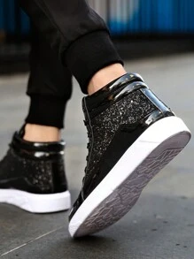 Men's Glitter Cool Flashing Simple Fashionable Casual Shoes, Party, Streetwear, Walking, Sports, Large Size Available (Sizes 45-48) - Black - View 5
