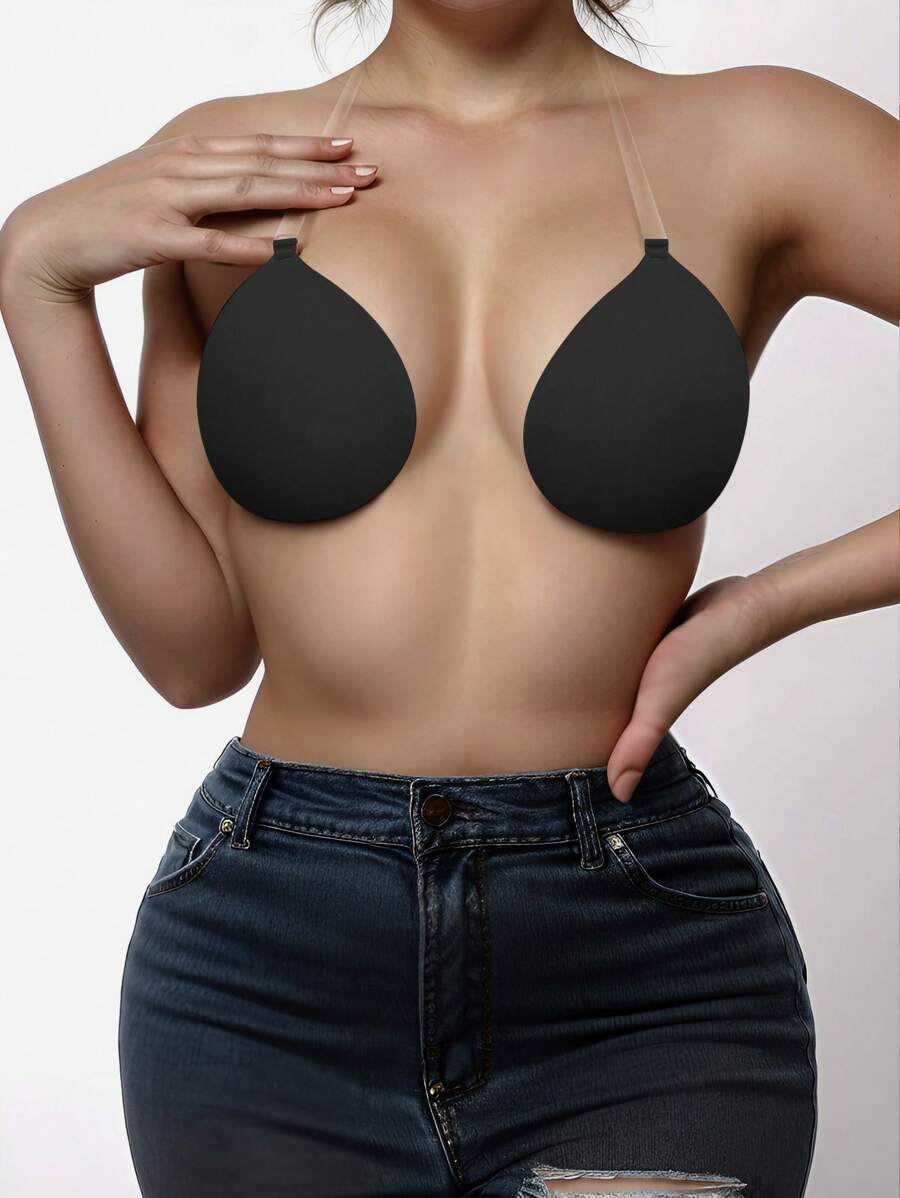 Sujetador Adhesivo De Punto Con Tirantes Sin Hombros Y Empuje Hacia Arriba Para Mujer Con Correa De Cuello, Adecuado Para Vestidos Sin Espalda