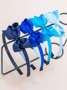 1set/4pcs Solid Blue Themed 3 Inch Grosgrain Ribbon Bowknot Hairclips For Toddler, With Anti-Slip Grips, Cute Hair Accessories For School, Outdoor And Home Use, All Seasons