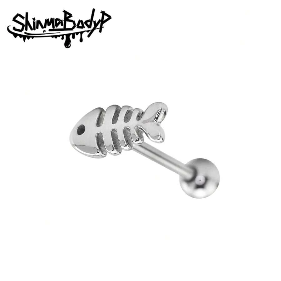 SHINMA 可愛狗骨頭形狀的鈦鋼舌頭穿刺針，14G/16G身體穿刺飾品，男女適用，日常佩戴 - 骨頭舌釘*1 - 查看 1