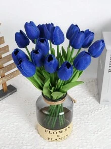5/10/15/20/25/30 Chiếc Hoa Tulip Nhân Tạo Thân Hoa Tulip Giả PU Hoa Tulip Thật Cho Lễ Phục Sinh Vòng Hoa Mùa Xuân Bó Hoa Cưới Trang Trí Tiệc Mừng Em Bé Cao 13", Ngày Valentine, Quà Tặng - Xanh đậm - Xem 6