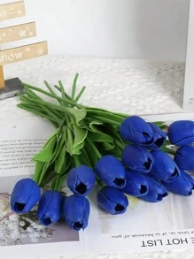 5/10/15/20/25/30 Chiếc Hoa Tulip Nhân Tạo Thân Hoa Tulip Giả PU Hoa Tulip Thật Cho Lễ Phục Sinh Vòng Hoa Mùa Xuân Bó Hoa Cưới Trang Trí Tiệc Mừng Em Bé Cao 13", Ngày Valentine, Quà Tặng - Xanh đậm - Xem 3