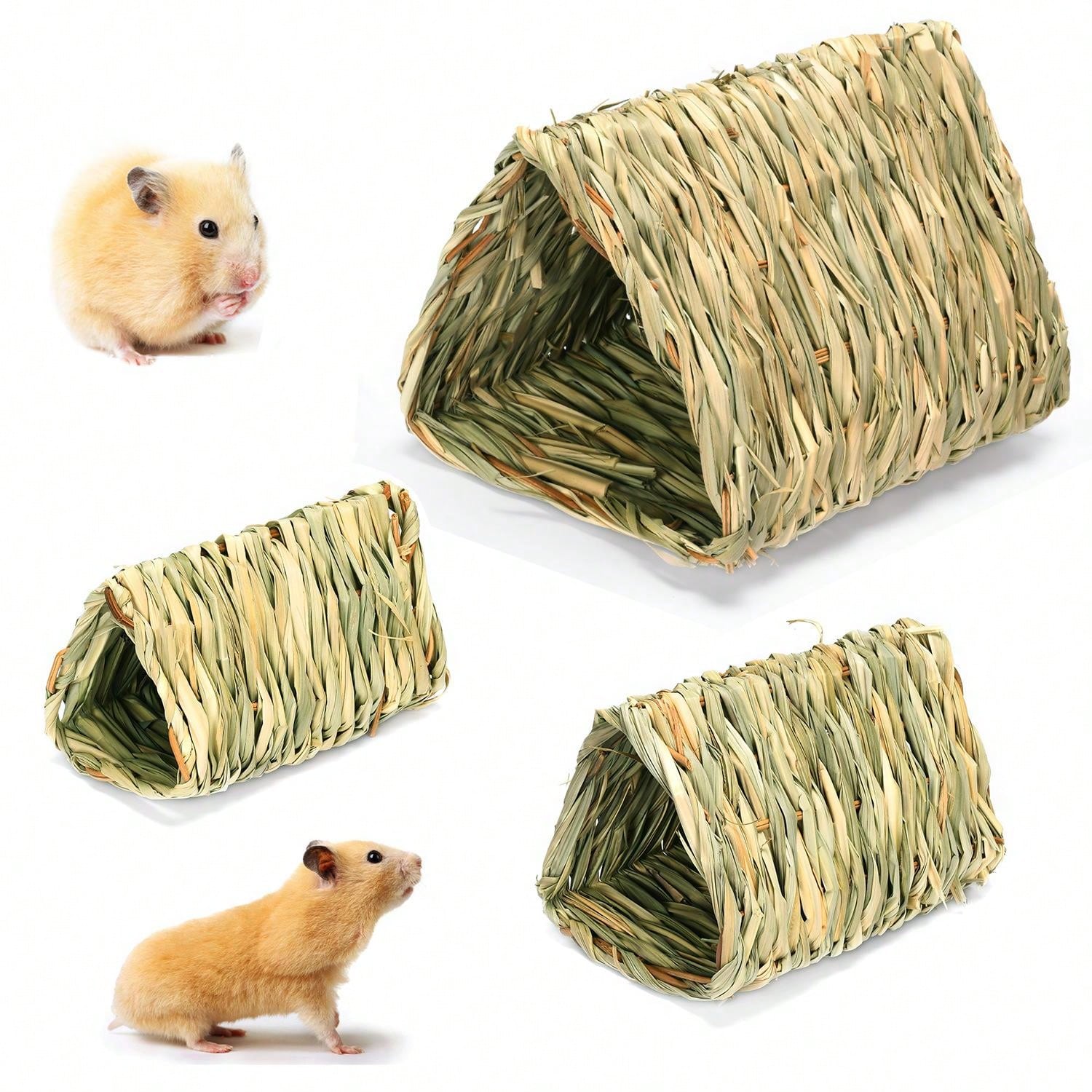 Hamster Grass Woven Hideaway Tunnel Toy, Natural Cage Landscape Habitat