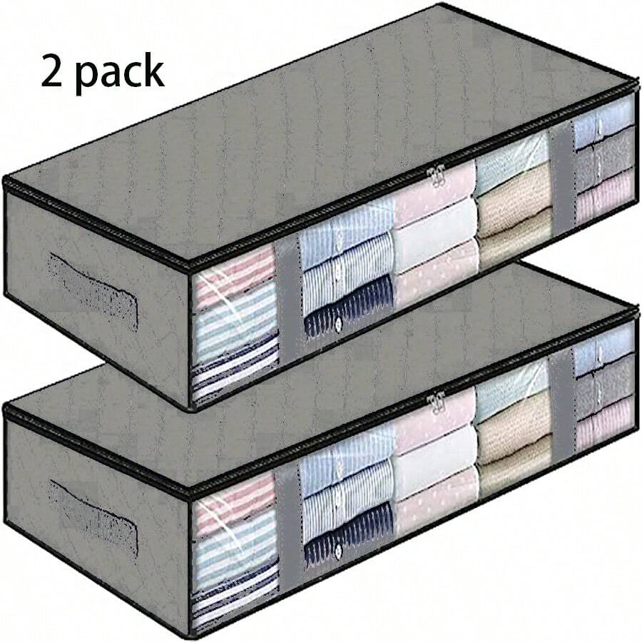 2 件大容量衣物和床上用品收纳袋，可折叠收纳篮，适用于衣柜和床下，带手柄，适用于储存衣服、床上用品和玩具装饰品装饰节日装饰房间装饰家居装饰卧室装饰卧室、收纳袋、收纳袋、家居收纳、女式白色 T 恤、女式黑色裤子、女士冬装、连衣裙、女士冬装、优雅女装、女士白衬衫、长袖、女士白色连体裤、女士春装、女士春装、春季、春装、极简主义、夏季上衣 - 灰色 - 查看 1