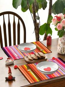 4pcs Chống trượt Chống nóng Đệm , Phong cách Thảm trải bàn , Sọc đầy Màu sắc In Bàn Trang trí , Chống nóng Đồ trang trí Cho bữa tiệc , Lễ hội , Ăn uống Bàn , Bối cảnh Trang trí - Nhiều màu - Xem 6