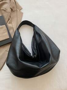 Fashionable Minimalist Large Capacity Handbag, Soft Leather Casual Tote Bag, Retro Relaxed Style, Suitable For Daily Use, Crescent-Shaped - Black - View 7