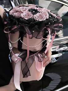 1卷人造珍珠裝飾縫紉飾邊現代滌綸縫紉家居裝飾 - 黑色 - 查看 5