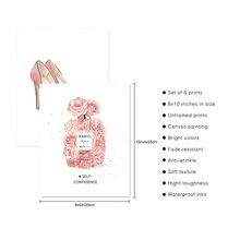 6 cái Màu hồng Thời trang Treo tranh In hoa Tối giản Treo tranh Trang trí Sợi dây Love Phòng trưng bày Tường Áp phích Cô gái Hoa Chai nước hoa Nghệ thuật Phòng ngủ Trang trí , Không có khung - Hồng - Xem 2