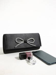 女士优雅晚宴手提包闪亮水晶蝴蝶结翻盖手拿包女士婚礼派对舞会钱包，闪光晚宴信封手提包带可拆卸链条优雅精致漆皮方形晚宴包适合派对晚宴包，手拿包适合派对女孩，女士，适合女性，非常适合派对，婚礼，舞会，晚宴/宴会，女士的最佳礼物夹式闪光晚宴钱包适合狂欢节婚礼手提包适合派对和舞会情人节 - 黑色 - 查看 5