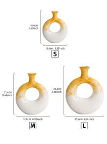 1pc Nordic Style Colorful Circle Shaped Resin Hand Painted Flower Vase, Decorative Flower Pot For Dried Flowers Decoration, Suitable For Living Room, Entrance, Hotel Decoration Gifts Birthday Graduation Home Decor Back To School Room Decor School Supplies Glass Vase - Yellow - View 5