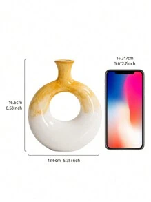 1pc Nordic Style Colorful Circle Shaped Resin Hand Painted Flower Vase, Decorative Flower Pot For Dried Flowers Decoration, Suitable For Living Room, Entrance, Hotel Decoration Gifts Birthday Graduation Home Decor Back To School Room Decor School Supplies Glass Vase - Yellow - View 4