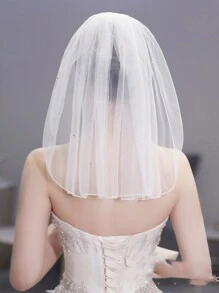 1件韩式短款新娘头纱，适合搭配婚纱，是旅行/度假、网红拍照的理想道具，也是情人节配饰。 - 白色 - 查看 4