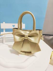 新款兒童時尚蝴蝶結手提包/零錢包,pu 皮革製成,理想的節日禮物 - 金色 - 查看 5