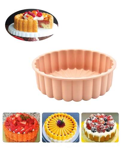 1pc Pink Pleated Round Silicone Cake Mold In Sunflower/Donut Shape