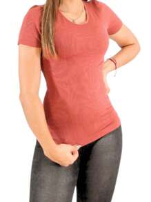 5 PIEZAS BLUSA PLAYERA CAMISETA UNICOLOR MANGA CORTA CUELLO REDONDO MUJER - Rosa vieja - Ver 2