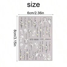 1 pieza de Calcomanías adhesivas de uñas acrílicas 5D con flores y líneas en relieve, encaje blanco, mariposa en forma de corazón, autodeslizantes, Decoración de uñas