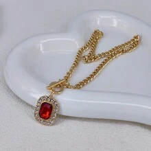 1pc Women's Fashionable Red Pendant Necklace - Multicolor - View 4