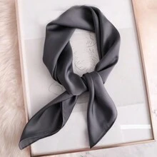 女士70cm x 70cm的亞麻方巾純色圍巾，適用於袋子裝飾、防曬、披肩、優雅頭巾、時尚髮箍 - A - 查看 26