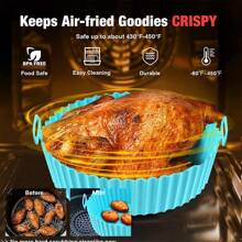 Air Fryer Silicone Liner For 3-5 QT, Flammable Parchment Paper Replacement, Reusable Baking Pan Oven Accessory, Red/Blue, Round/Square(Top 8 Inches, Bottom 6.75 Inches)