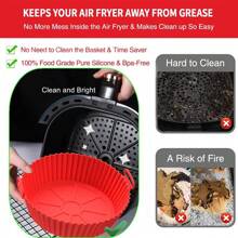 Air Fryer Silicone Liner For 3-5 QT, Flammable Parchment Paper Replacement, Reusable Baking Pan Oven Accessory, Red/Blue, Round/Square(Top 8 Inches, Bottom 6.75 Inches)