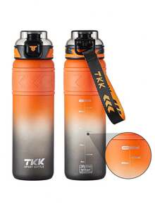 大容量便攜運動水瓶,男女學生適用,配有吸管,1000毫升/1升塑料水瓶,適用於戶外遠足,攀岩,旅行,學校使用。附帶攜帶帶 - 橘子黑色 - 查看 8