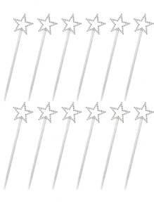 12 Uds. Cetro De Estrella Inspirado En Princesa/accesorios De Cosplay De Varita De Hada, Regalo De Cumpleaños Para Niñas De Guardería Para Actividades De Fiesta Y Vacaciones - Plateado - Ver 1
