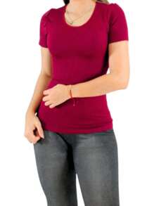 5 PIEZAS BLUSA PLAYERA CAMISETA UNICOLOR MANGA CORTA CUELLO REDONDO MUJER - Rosa vieja - Ver 4