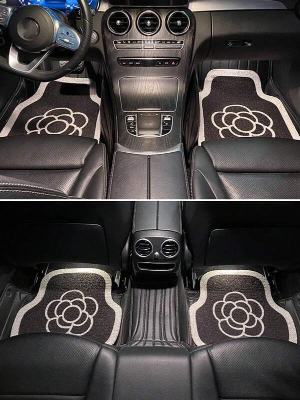 1 Pc Car Floor Mat - Cuttable, Durable, Anti-Dirty, Stylish Camellia Pattern, Suitable For Main Driver, Universally Compatible Floor Protection