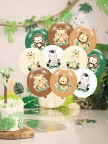 10 个丛林动物图案气球套装和 1 条丝带，生日派对宝贝淋浴性别揭秘派对气球背景桌面装饰，丛林派对用品，开学情人节 - 叢林動物B - 查看 6