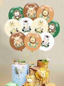 10 个丛林动物图案气球套装和 1 条丝带，生日派对宝贝淋浴性别揭秘派对气球背景桌面装饰，丛林派对用品，开学情人节 - 叢林動物B - 查看 5