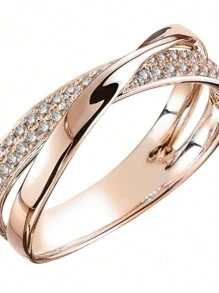 Luxury Ring 14k Gold Plated Inlaid Shining  Engagement Wedding Jewelry For Female Match Daily Outfits Party Accessory