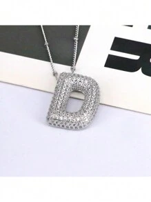 1 Pezzo Nuova Collana Con Ciondolo Lettera A-z 26 Di Lusso In Micropavé Cz, Collana Con Ciondolo Iniziale Del Nome In Platino Elettroplaccato Per Uomo E Donna