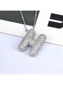 1 Pezzo Nuova Collana Con Ciondolo Lettera A-z 26 Di Lusso In Micropavé Cz, Collana Con Ciondolo Iniziale Del Nome In Platino Elettroplaccato Per Uomo E Donna