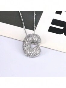 1 Pezzo Nuova Collana Con Ciondolo Lettera A-z 26 Di Lusso In Micropavé Cz, Collana Con Ciondolo Iniziale Del Nome In Platino Elettroplaccato Per Uomo E Donna