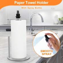 1個帶噴霧瓶的紙巾盒架,台面紙巾分配器架帶噴頭,單手不鏽鋼紙巾架與廚房底座 - 銀色 - 查看 3