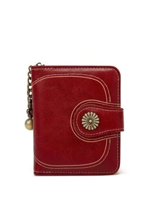 Mini New Style Oil Wax Leather Coin Short 3-Fold Coin Wallet Card Holder Women's Vintage Hand Clutch Bag For Women Wallet Purse Wallet Small Wallet - Burgundy - View 1