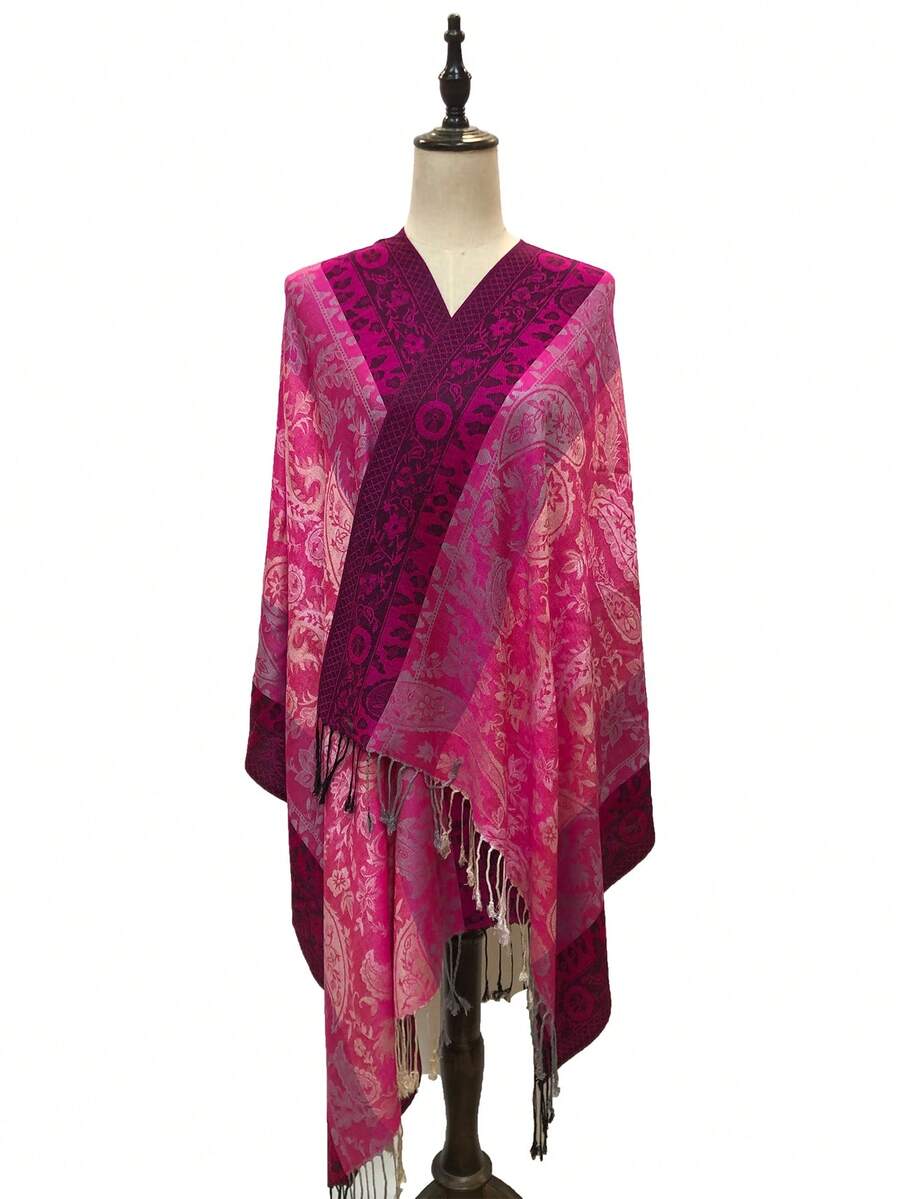 1pc Women Paisley Jacquard Scarf For Head Wrap Or Shawl, Suitable For Daily Outfit - Hot Pink - View 1