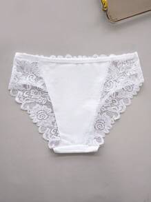 3入組性感花邊拼接三角褲,帶有波浪邊緣