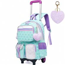 1 pieza Mochila trolley multiusos verde con estampado de pentagrama para niñas - Verde - Ver 1